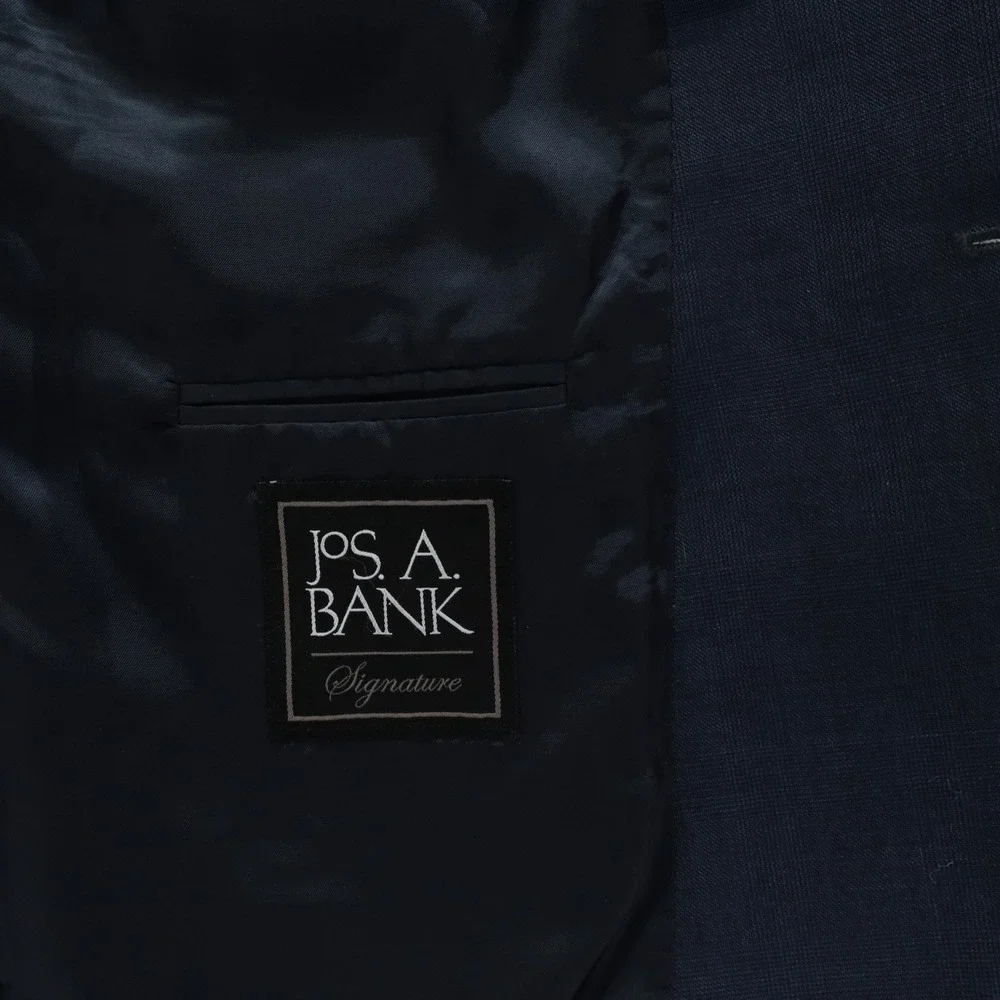 Jos A Bank Blazer Mens 44L‎ Tailored Wool 2-Button Suit Jacket Coat Blue Plaid